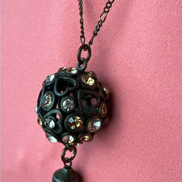 Dual chain necklace crystals and hearts - Picture 4 of 8